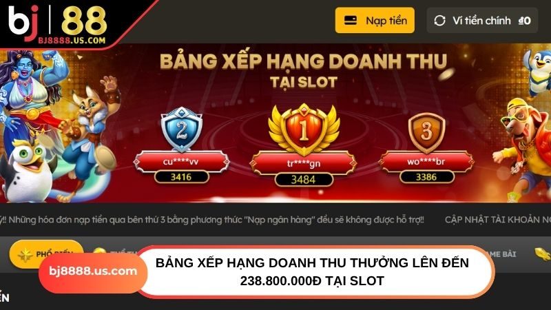 Bảng xếp hạng doanh thu thưởng lên đến 238.800.000đ tại Slot